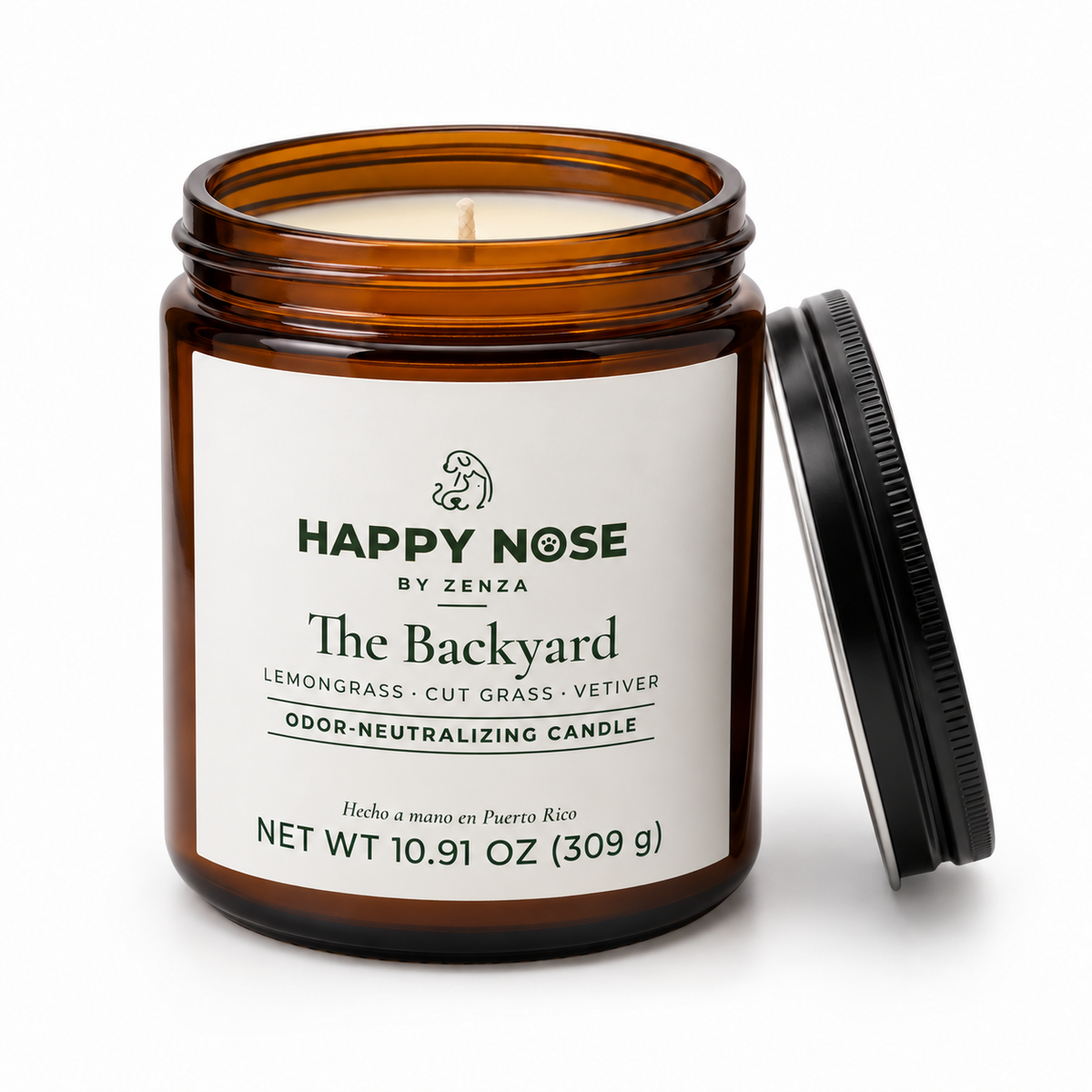 Vela The Backyard de Happy Nose by ZENZA abierta con la tapa al lado