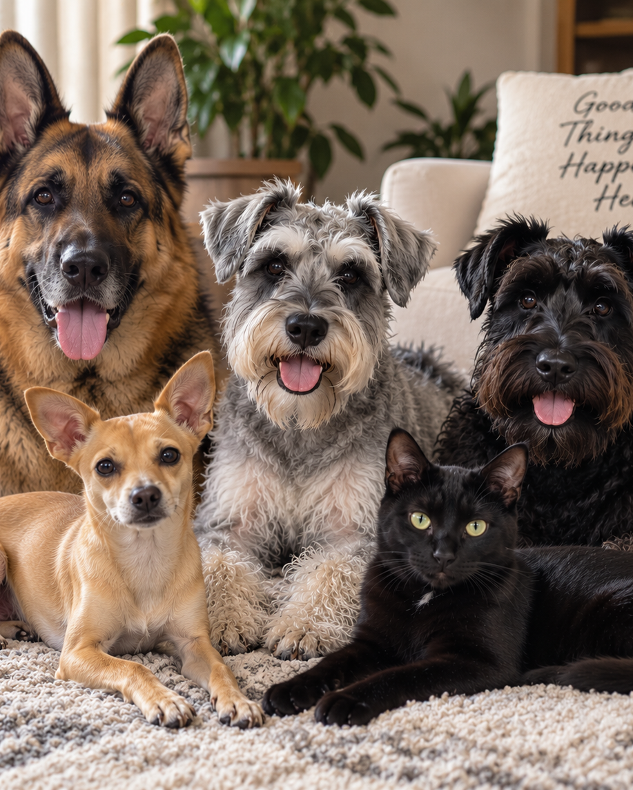 Duke, Mylo, Lío, Yandel y Salem, las mascotas de la familia ZENZA que inspiraron Happy Nose